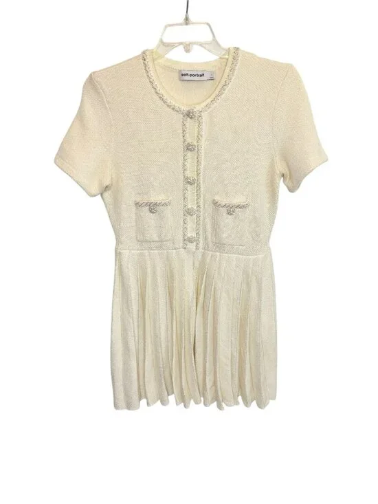 Self Portrait White Cream Knit Mini Dress - Size L - Picture 3 of 9
